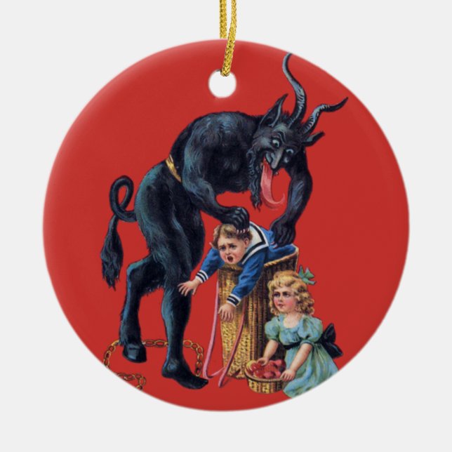 Décoration En Céramique krampus de Noël antique rouge (Devant)