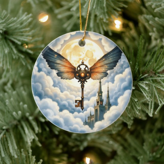 Décoration En Céramique La Clé de l'Éternité – Ailes Steampunk  (Arbre)