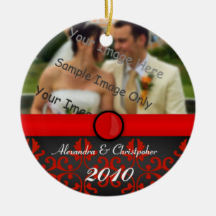 Décoration En Céramique La damassé rouge couple l'ornement de Noël de