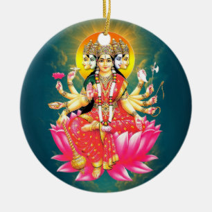 Décoration En Céramique La déesse Gayatri Devi sur Lotus Hindu Deity