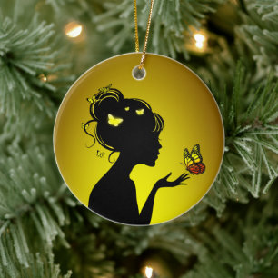 Décoration En Céramique La femme papillons jaunes