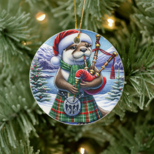 Décoration En Céramique La mignonne Otter de Noël écossaise