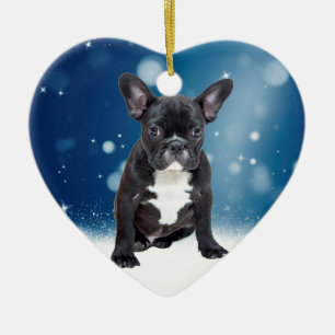 Décoration En Céramique La neige mignonne de bouledogue français tient le