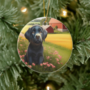 Décoration En Céramique Labrador Retriever à la ferme