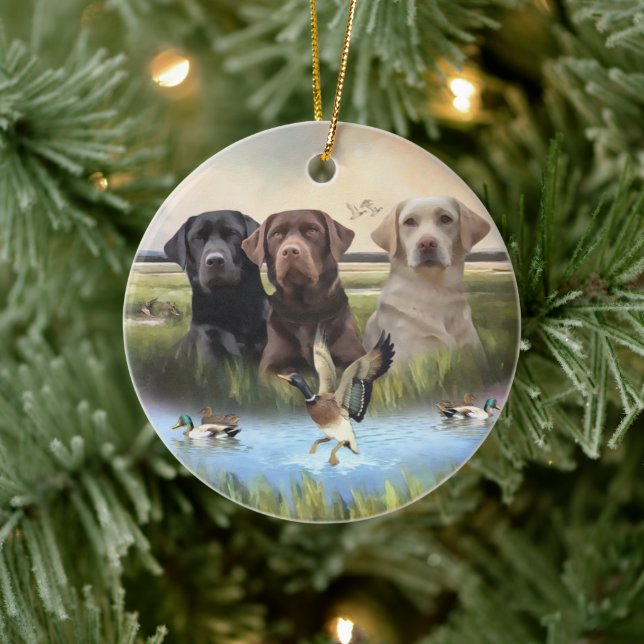 Décoration En Céramique Labrador Retrievers, (Chasse aux chiens) (Arbre)