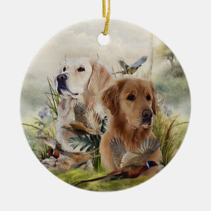 Décoration En Céramique Labrador Retrivers avec faisan, Art
