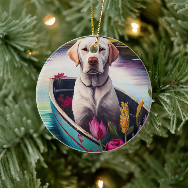 Décoration En Céramique Labrador sur une rame : une aventure Pittoresque (Arbre)