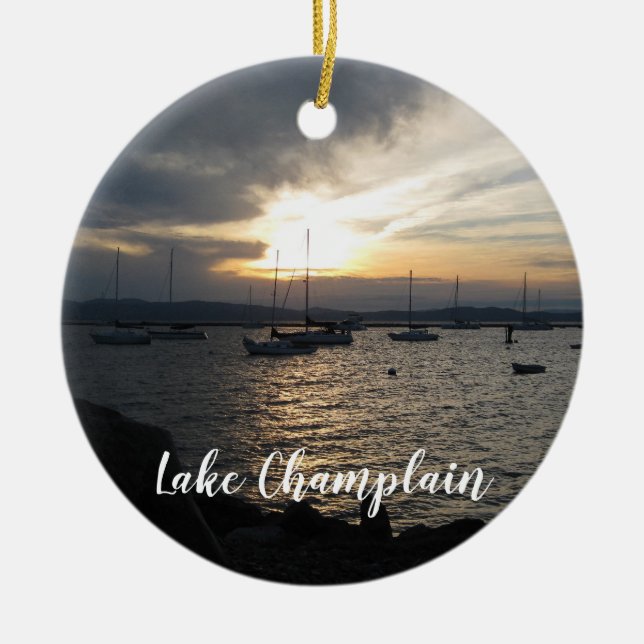 Décoration En Céramique Lac Champlain, Vermont au Sunset Ornament (Devant)