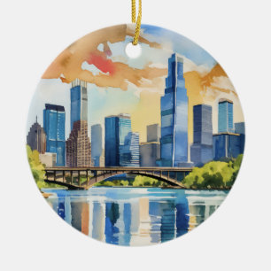 Décoration En Céramique Lady Bird Lake Austin Texas Aquarelle