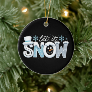 Décoration En Céramique Laissez Neiger Bonhomme de Neige Flocons de Neige