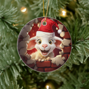 Décoration En Céramique Lambe de bébé à Santa Hat - 3D
