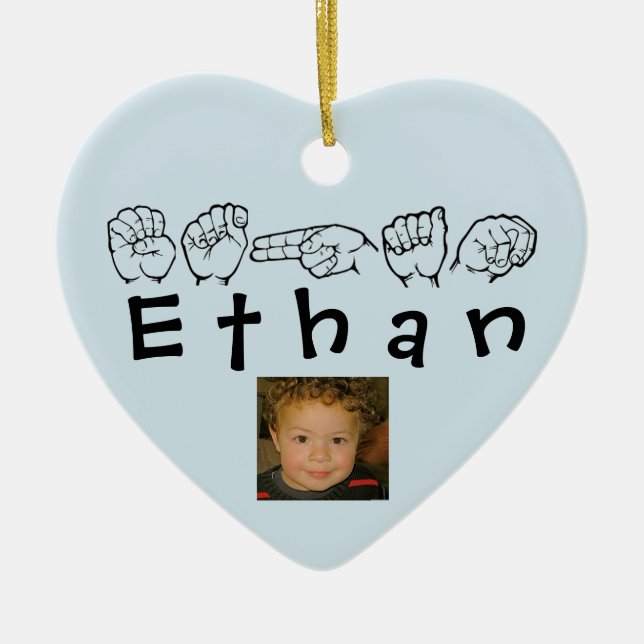 Décoration En Céramique Langue des signes américaine Fingerspelled Ethan (Devant)