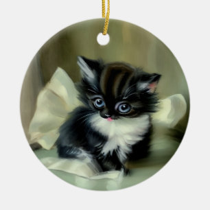 Décoration En Céramique Langue vintage de Kitten noir et blanc