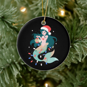 Décoration En Céramique Lanterne de chapeau de Père Noël sirène de Noël Xm