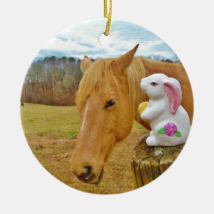 Décoration En Céramique Lapin blanc et cheval jaune blond