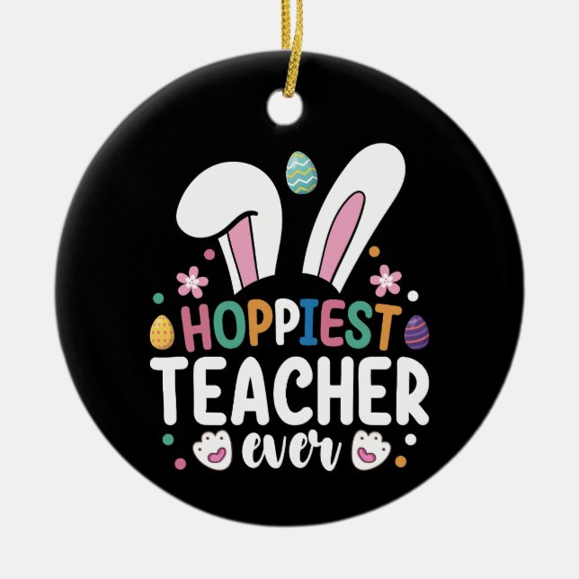 Décoration En Céramique Lapin de Pâques d'école du professeur le plus heur (Devant)
