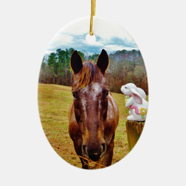 Décoration En Céramique Lapin de Pâques et cheval Brown (Devant)