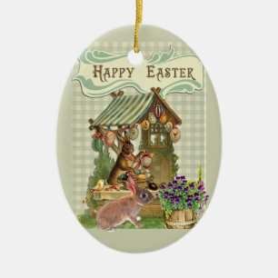 Décoration En Céramique Lapin de Pâques et œufs de vacances vintage 