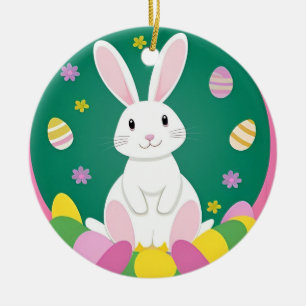 Décoration En Céramique Lapin de Pâques mignon avec des œufs décoratifs