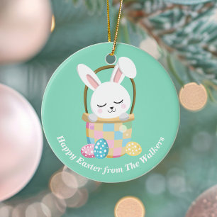 Décoration En Céramique Lapin de Pâques personnalisé vert pastel joyeux