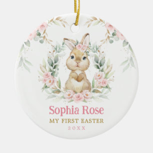 Décoration En Céramique Lapin Lapin Rose Floral Baby 1er Pâques