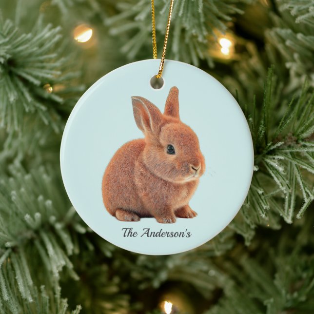 Décoration En Céramique Lapin personnalisé sur bleu clair (Arbre)