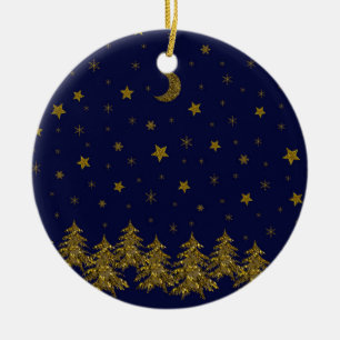 Décoration En Céramique L'arbre de Noël scintillant d'or, lune, se tient