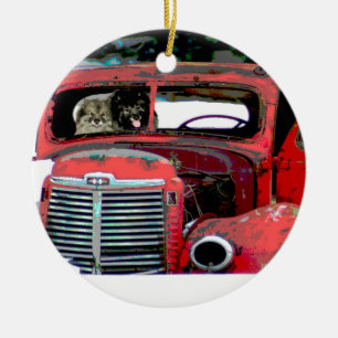 Décoration En Céramique L'art du chien dans le vieux camion de Noël de Ke
