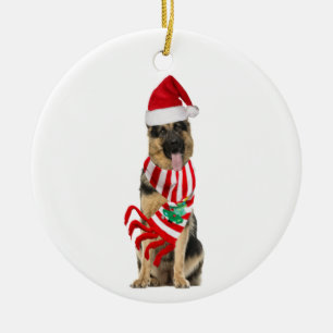 Décoration En Céramique Le berger allemand avec l'Casquette Scaft Christma