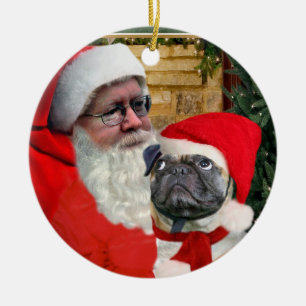 DÉCORATION EN CÉRAMIQUE LE CARLIN REGARDE L'ORNEMENT DE PÈRE NOËL