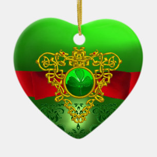 DÉCORATION EN CÉRAMIQUE LE COEUR CÉLTIQUE DU ST PATRICK MONOGRAMME SHAMROC