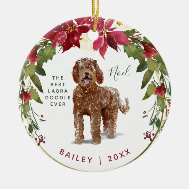 Décoration En Céramique Le Joyeux Noël Labradoodle | ajoutent la photo de (Devant)