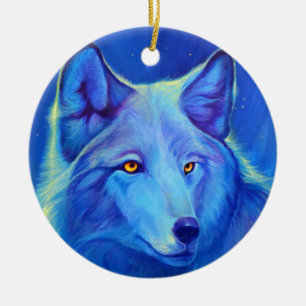 Décoration En Céramique Le loup personnalisé ornemente des loups de bleu
