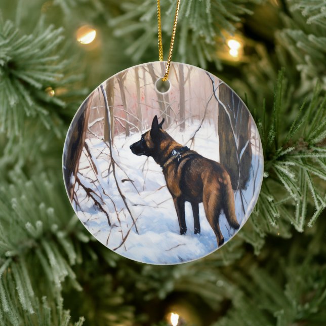 Décoration En Céramique Le Malinois Belge Laisser Neige Noël (Arbre)