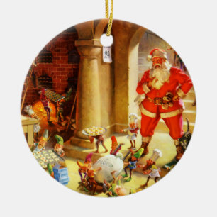 Décoration En Céramique Le père noël dirige ses elfes faire des biscuits