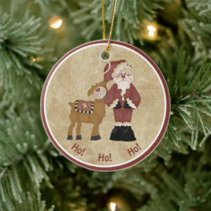 Décoration En Céramique Le Père Noël du pays et ses rennes