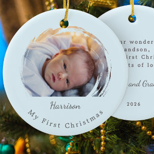 Décoration En Céramique Le premier Noël de bébé Bleu Élégant Souvenir Phot