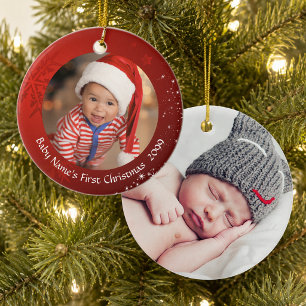 Décoration En Céramique Le premier Noël de bébé, flocon de neige rouge, 2 