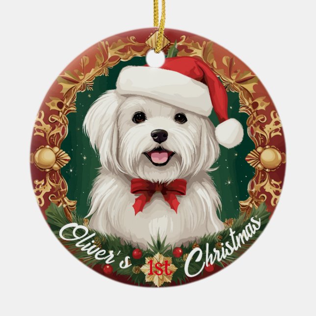 Décoration En Céramique Le premier Noël du chien maltais (Devant)