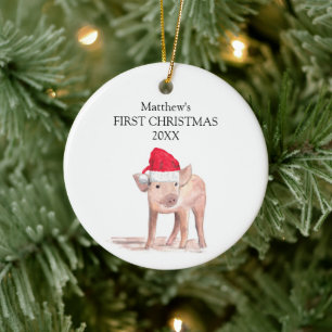 Décoration En Céramique Le premier petit de Noël Piglet Pig Forest Boy