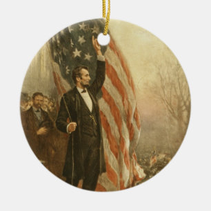 Décoration En Céramique Le président Abraham Lincoln sous le drapeau améri