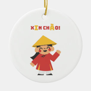 Décoration En Céramique "Le Vietnamien ‘Xin Chào ! ’ Porte - clé - Cadeau 