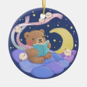 Décoration En Céramique Lecture de l'ours en peluche avec illustration de