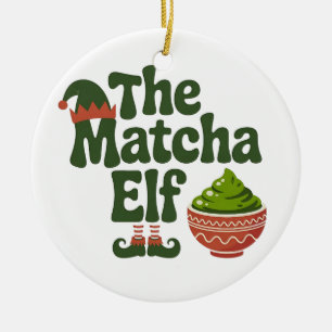 Décoration En Céramique L'Elfe Matcha Drôle de Noël Buveurs de Boisson Mat