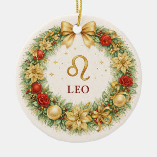 Décoration En Céramique Leo Zodiac Christmas Ornament – Golden Winter Wrea