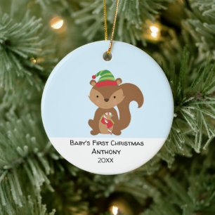 Décoration En Céramique Les bébés écureuils personnalisés Noël