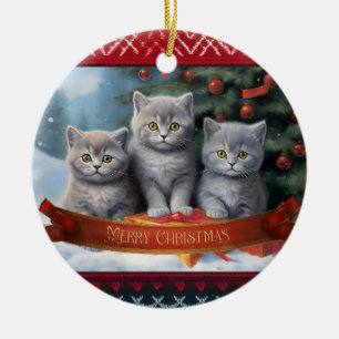 Décoration En Céramique Les chatons de Noël des chatons courts britannique