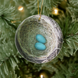 Décoration En Céramique Les deux oeufs de Robin Bleu du grand-parent dans