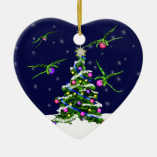 Décoration En Céramique Les dragons verts de bébé encerclent un arbre de