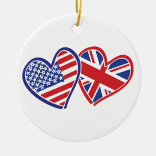 Décoration En Céramique Les Etats-Unis et coeurs BRITANNIQUES de drapeau